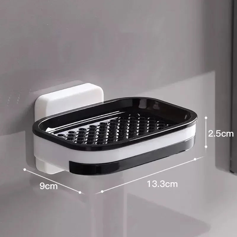 Wandmontierte Seifenschale mit Doppellage | Bohrfreie Ablage mit Ablaufschublade & Organizer-Funktion