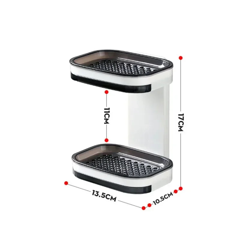 Wandmontierte Seifenschale mit Doppellage | Bohrfreie Ablage mit Ablaufschublade & Organizer-Funktion