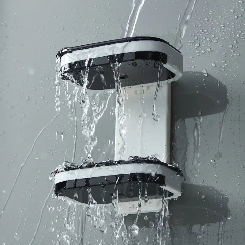 Wandmontierte Seifenschale mit Doppellage | Bohrfreie Ablage mit Ablaufschublade & Organizer-Funktion