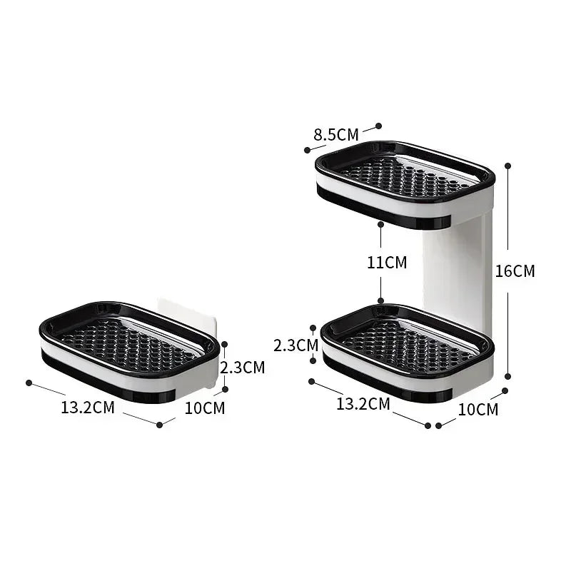 Wandmontierte Seifenschale mit Doppellage | Bohrfreie Ablage mit Ablaufschublade & Organizer-Funktion