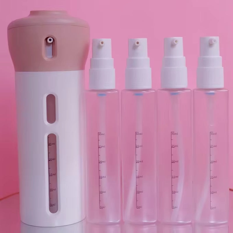 4-in-1 Reise-Flasche | Nachfüllbarer Spender für Shampoo, Lotion, Parfum & Kosmetik – Auslaufsicher & Kompakt